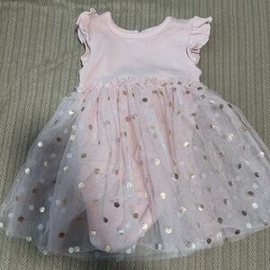 Pink Dress with Polka Dot Tulle Skirt
